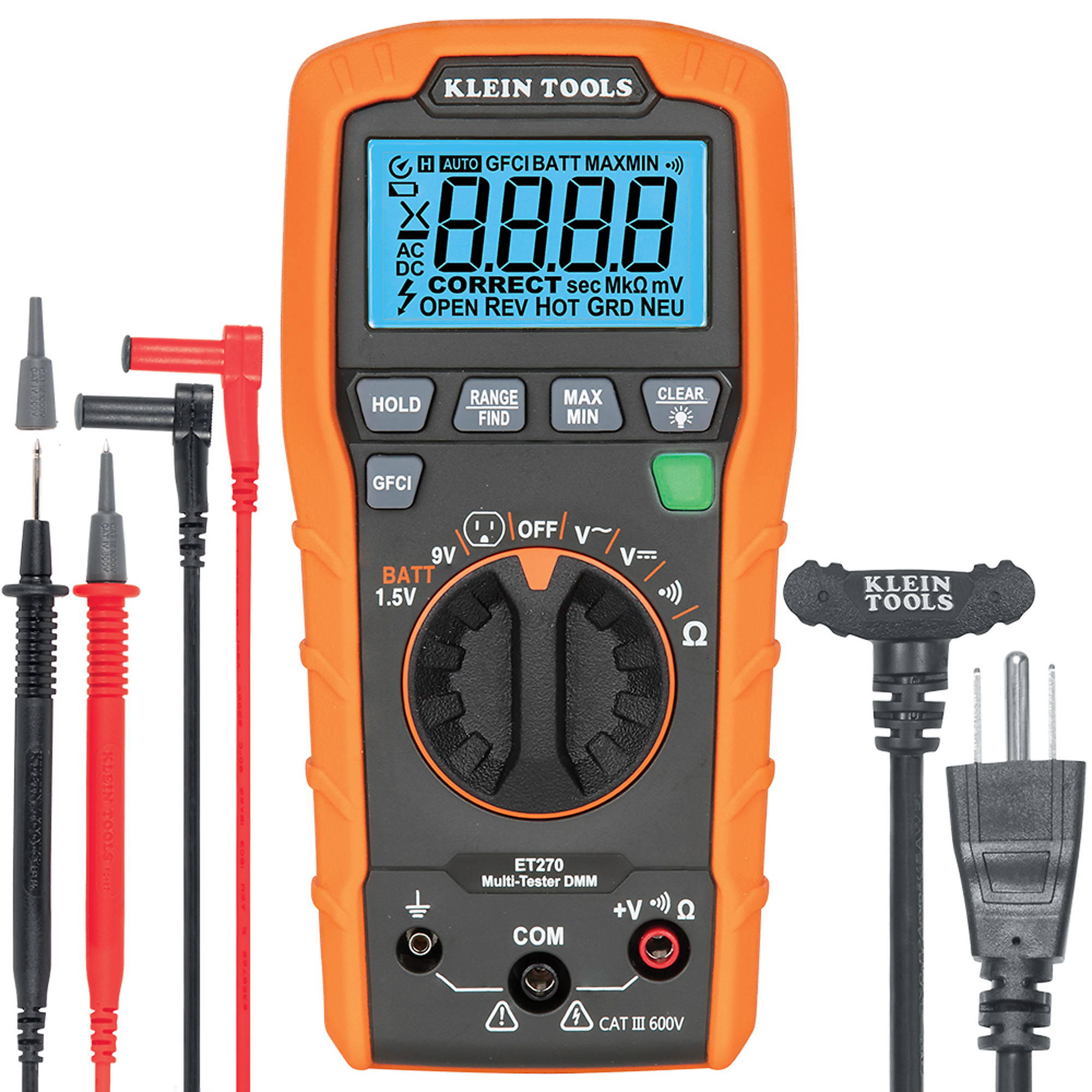 Klein Tools Auto-Ranging Digital Multi-Tester with Standard/GF, Model# ET270